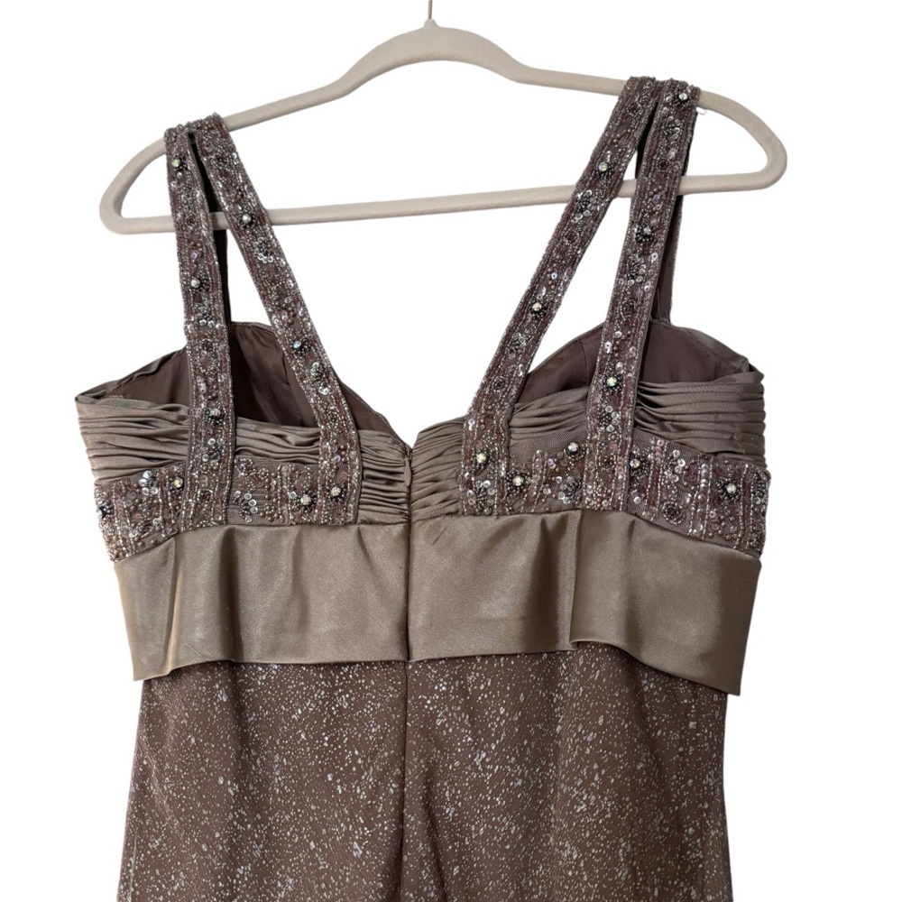 Y2K Terani Couture Bow Beaded Sequin Dress Wedding Bridesmaid Formal Brown Sz 8 - Picture 5 of 12